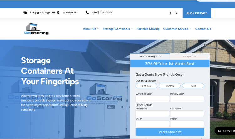 Gostoring website design - Portable Storage Company - Orlando FL